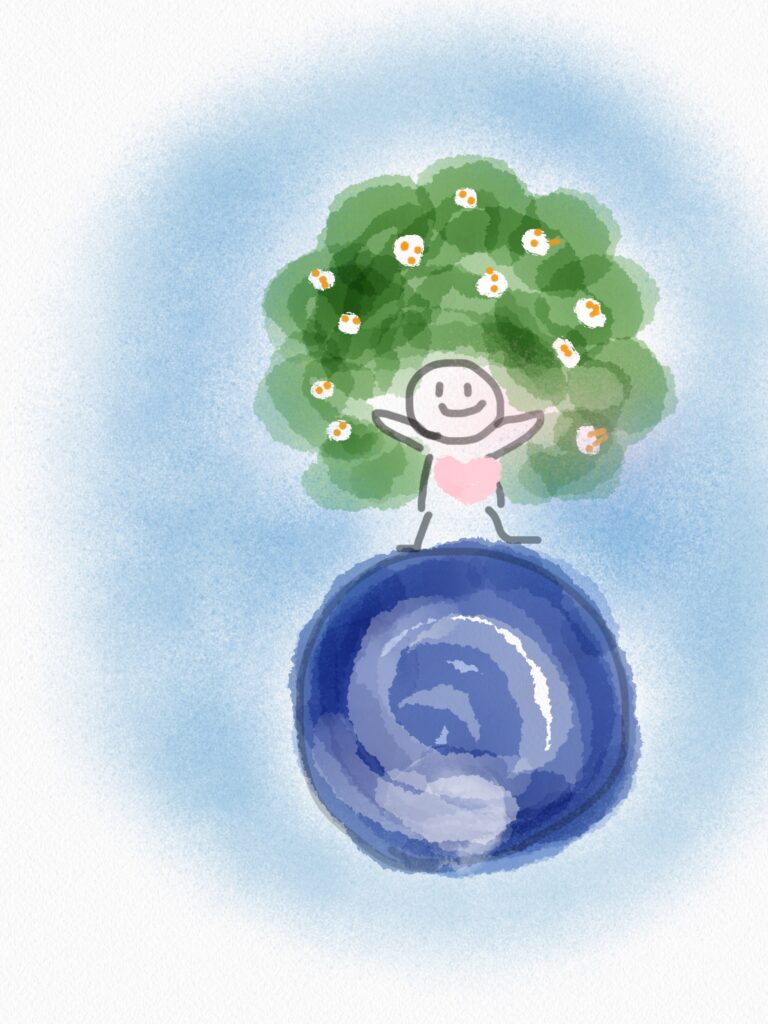 地球の上にしっかり地を付けてアーシングしようというイメージ図